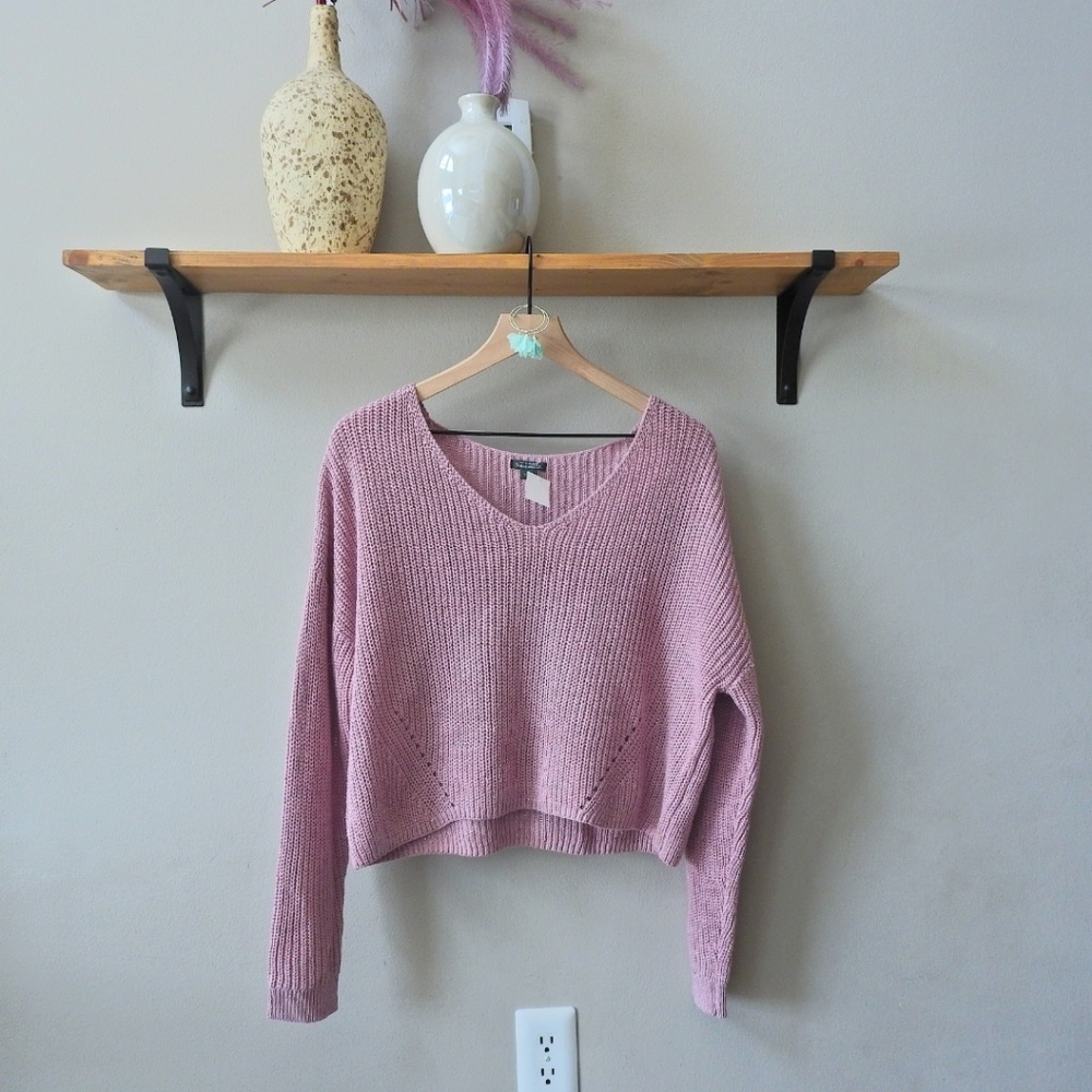 Pink Wild Fable knitted crop top sweater v neck